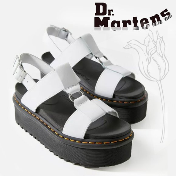 Dr. Martens Shoes - Dr. Martens Francis White Leather Strap Platform Sandal